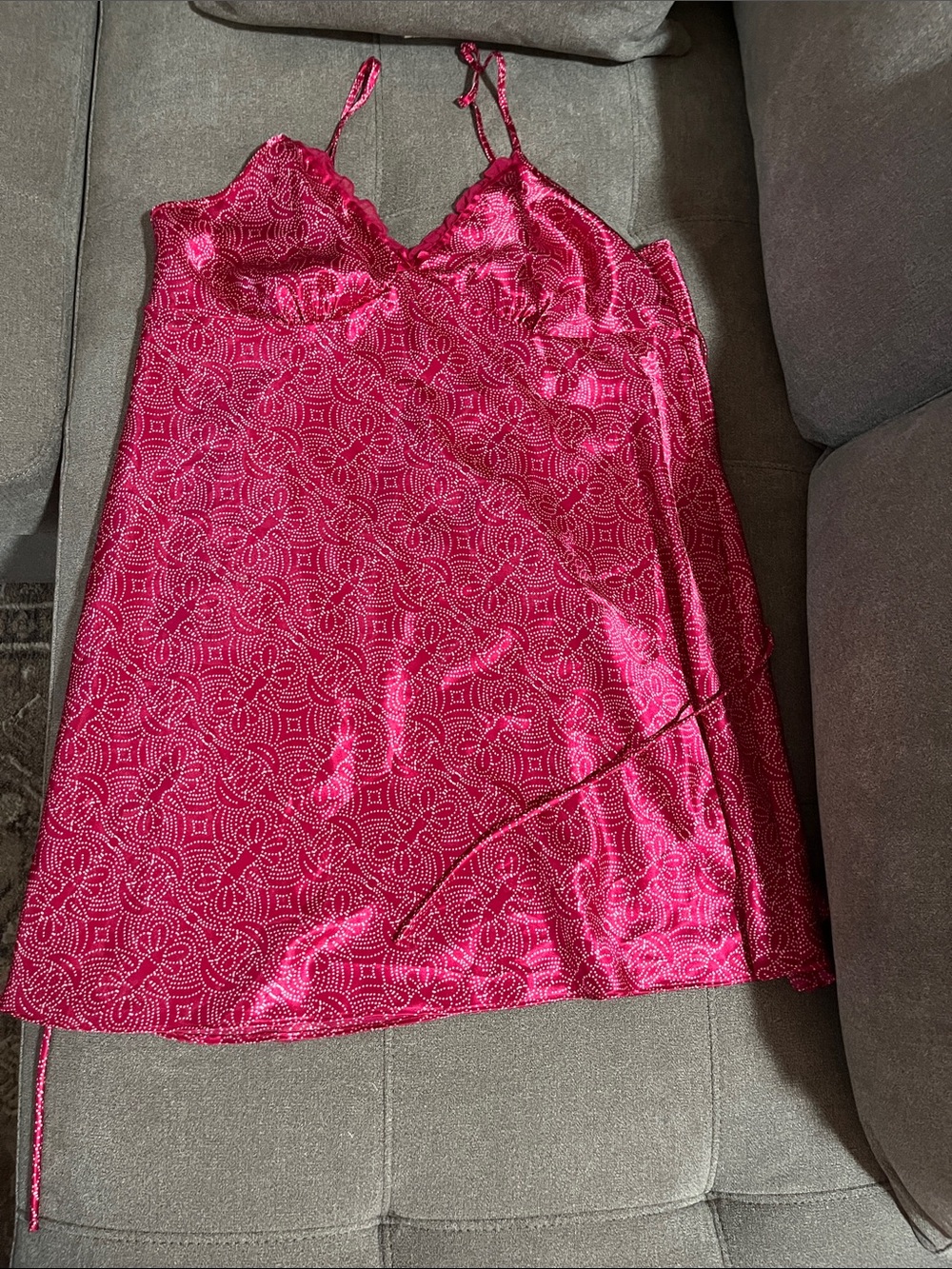 Adonna Hot Pink Satin Chemise with Subtle Geometric Print